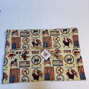 New Americana Farm House Rooster Reversible Place Mats Handmade 4 piece set lot